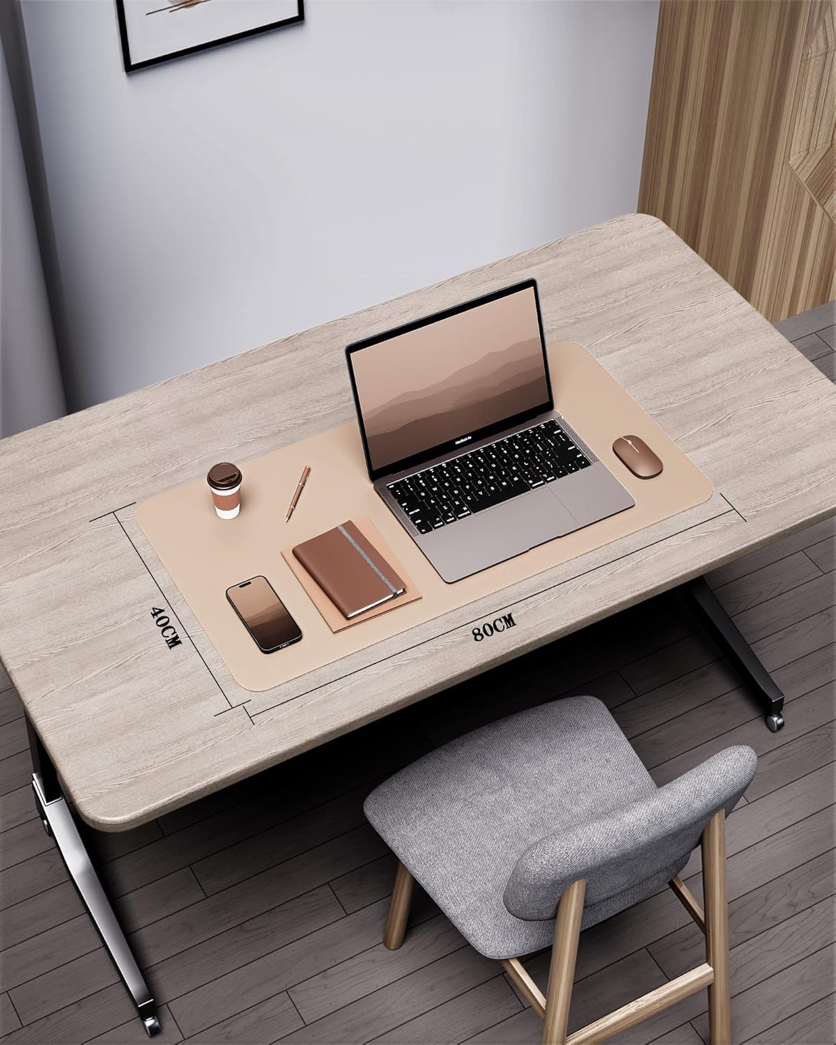 YSAGi Double-Sided Desk Pad, 31.5"x15.7"Leather Desk Mat, Eco Cork Desk Pad Protector,Large Mouse Pad,Waterproof Desk Blotter for Office/Home(Apricot)