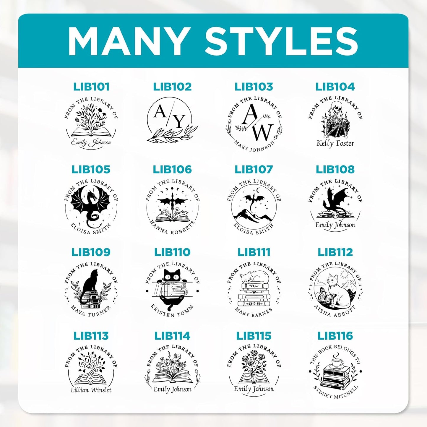 Custom Library Embosser - Style 108 - Embosser, Wood Stamp or Self Inking Stamp - Book Embosser Includes 50 Gold Seals - Custom Stamp Seal from The Library of