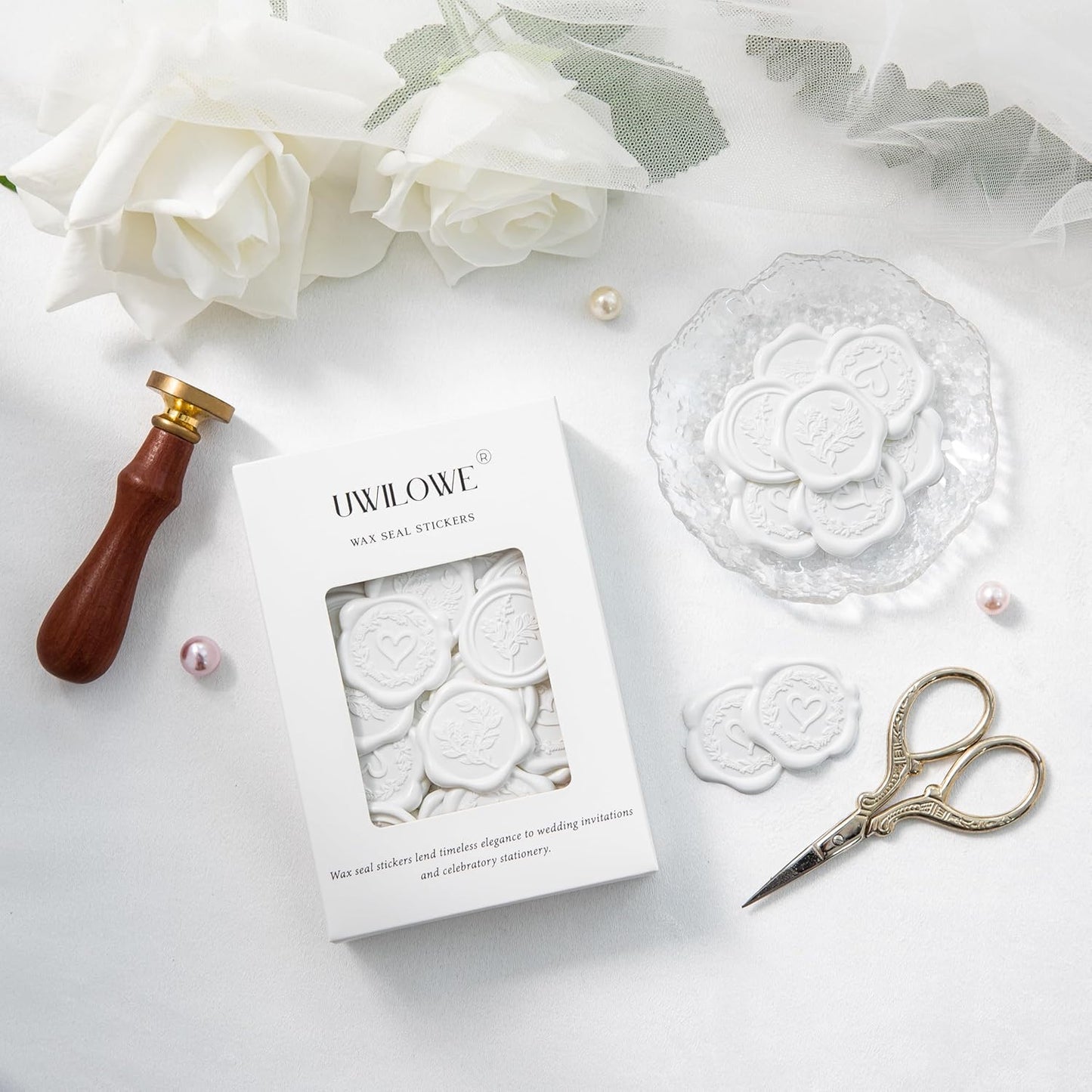 60 Pcs White Wax Seal Stickers Self-Adhesive Envelope Seals Stamp Stickers, Perfect for Wedding Invitations Seating Chart Christmas Gift Wrapping 3 Designs in 1 Pack