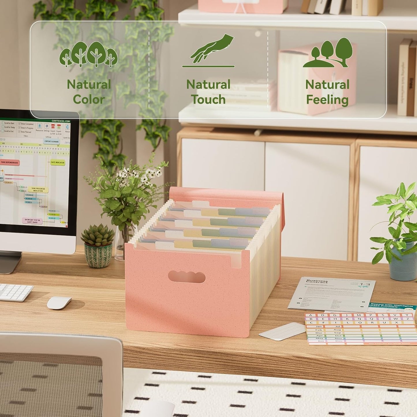 Accordion File Organizer, 26 Pockets Wheat Straw Expanding File Folder, Monthly Bill Receipt Organizer,A-Z Tabs,100% BPA Free,Return to Nature Healthy Living,Letter/A4 Size - Strawberry Pink