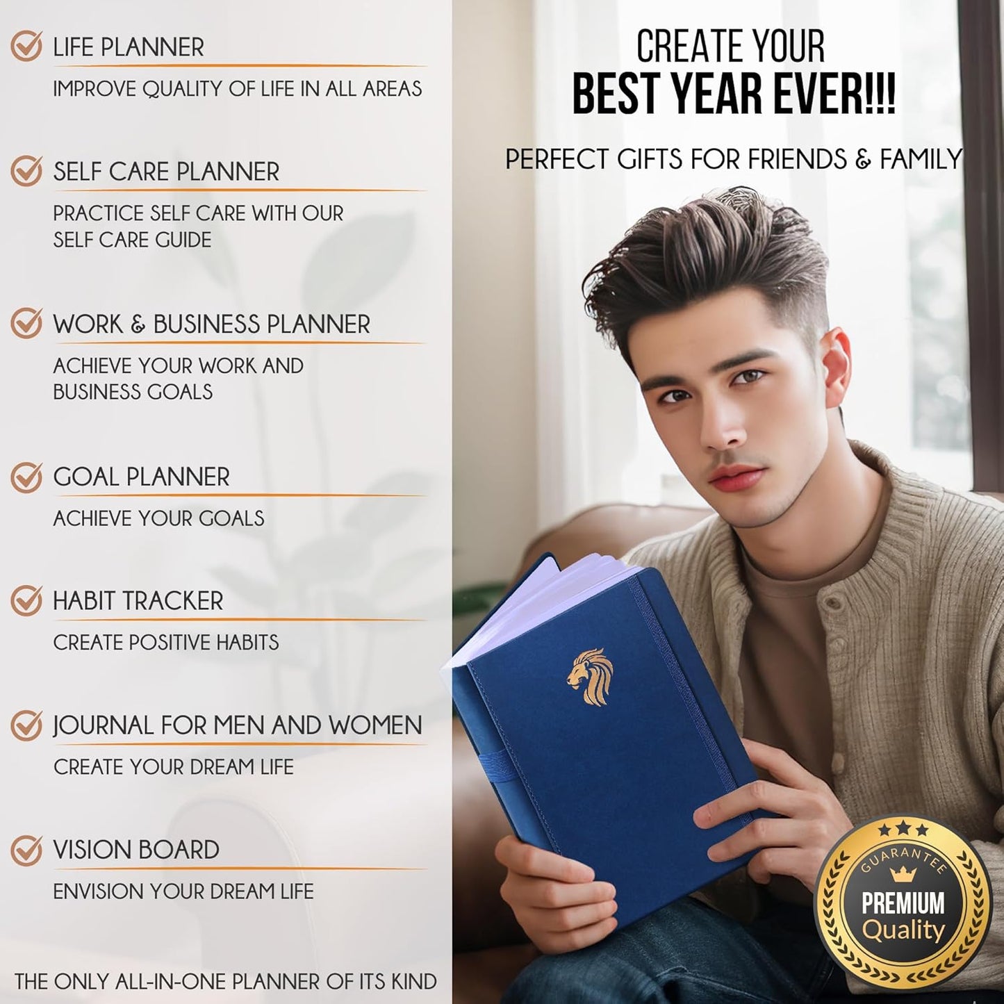 Life Planner - Undated Daily, Weekly & Monthly Planner with Budget Section | A 12 Month Journey to Increase Productivity & Happiness | Life Organizer & Gratitude Journal - Horizontal Format