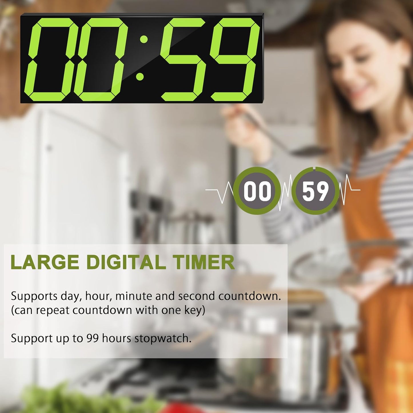 LED Large Digital Wall Clock, Oversize Digital Clock with 6” Numbers, Remote Control Count up/Countdown Timer Clock, Auto Dimmer, Big Calendar and Thermometer（Yellow