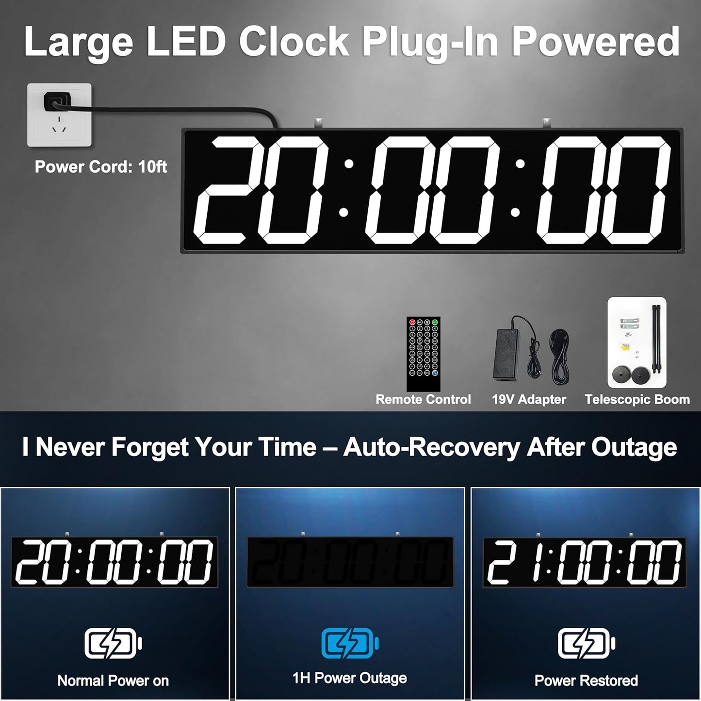 Digital Clock Large Display 1928" with Remote Control,Double-Sided Clock, Suspended Design for Hospitals, Factories, Airports.