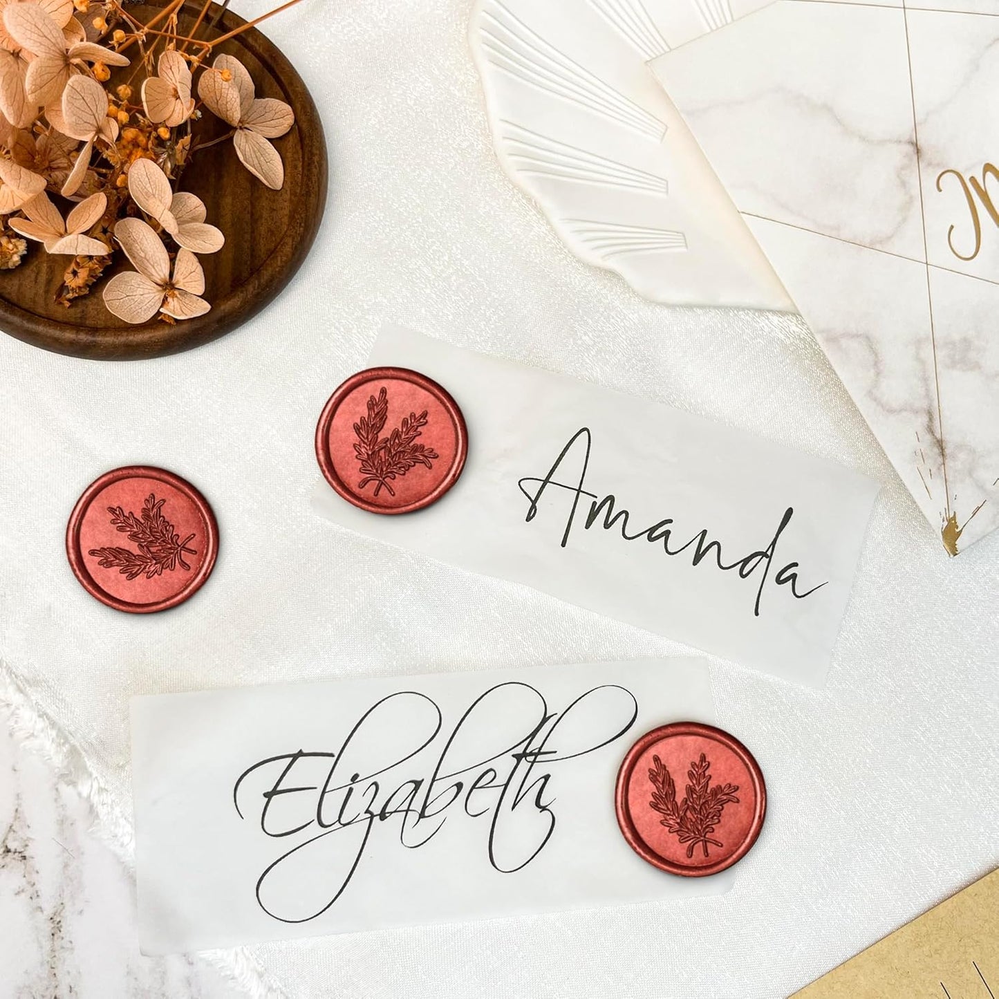 25Pcs Wax Seal Stickers Handmade Envelope Seals Self Adhesive Wax Stickers for Wedding Party Invitations, Envelope, Gift Wrap, Christmas(Rosemary Style, Red)