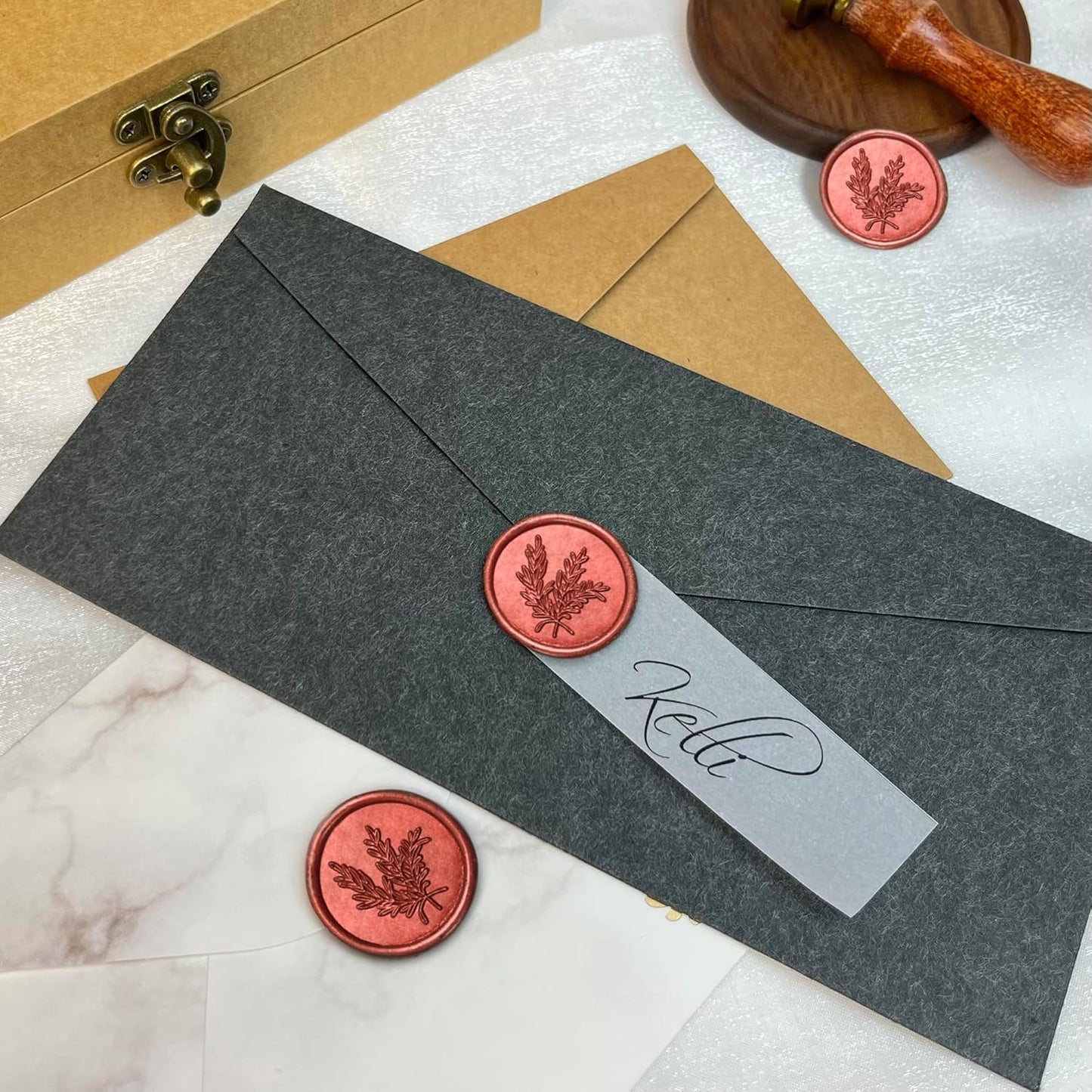 25Pcs Wax Seal Stickers Handmade Envelope Seals Self Adhesive Wax Stickers for Wedding Party Invitations, Envelope, Gift Wrap, Christmas(Rosemary Style, Red)