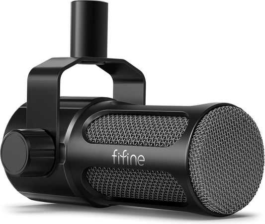 FIFINE XLR Dynamic Microphone, Studio Vocal Mic for Recording, All Metal XLR Podcast Microphone with Mid-Boost, Low-Cut Filter for Voice-Over, Compatible with Mixer/Audio Interface-AmpliTank TANK1