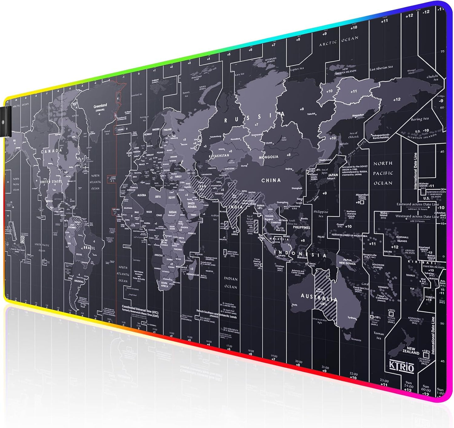 KTRIO RGB Large Gaming Mouse Pad with Stitched Edges, Superior Micro-Weave Cloth, Non-Slip Base, Water Resist Coating, 31.5 x 15.7 in, RGB World Map