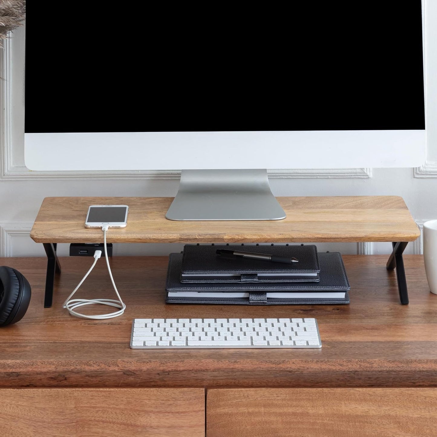 Anji Mountain Monitor Stand - Desktop Organizer & Laptop Riser, Ergonomic Monitor Riser, Space-Saving Monitor Stand for Desk, Durable Construction, Easy Assembly, Ideal for Home & Office,Natural