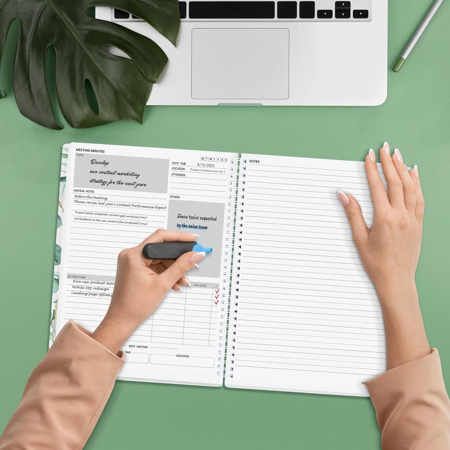 SUNEE Half Meeting Half Note - 8.5"x11" Professional Notebooks for Work - 160 Pages, A4 Size Project Planner, Spiral Meeting Agenda/Minutes Organizer for Women Men, Note Taking, Office & Business