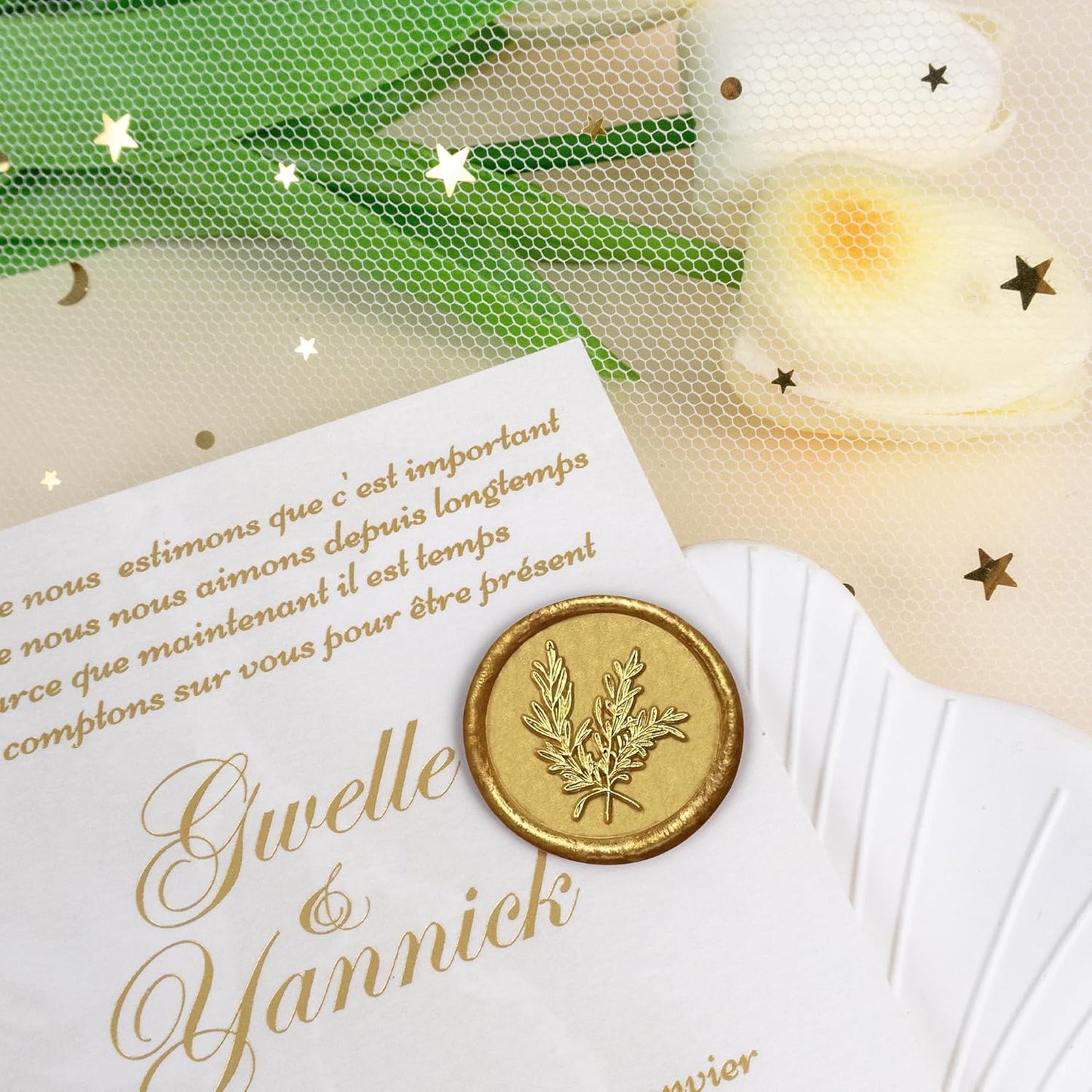 25pcs Gold Wax Seal Stickers - Handmade Envelope Seals, Self-Adhesive, Wedding Party Invitations, Envelope, Gift Wrap, Christmas (Gold Rosemary Style)