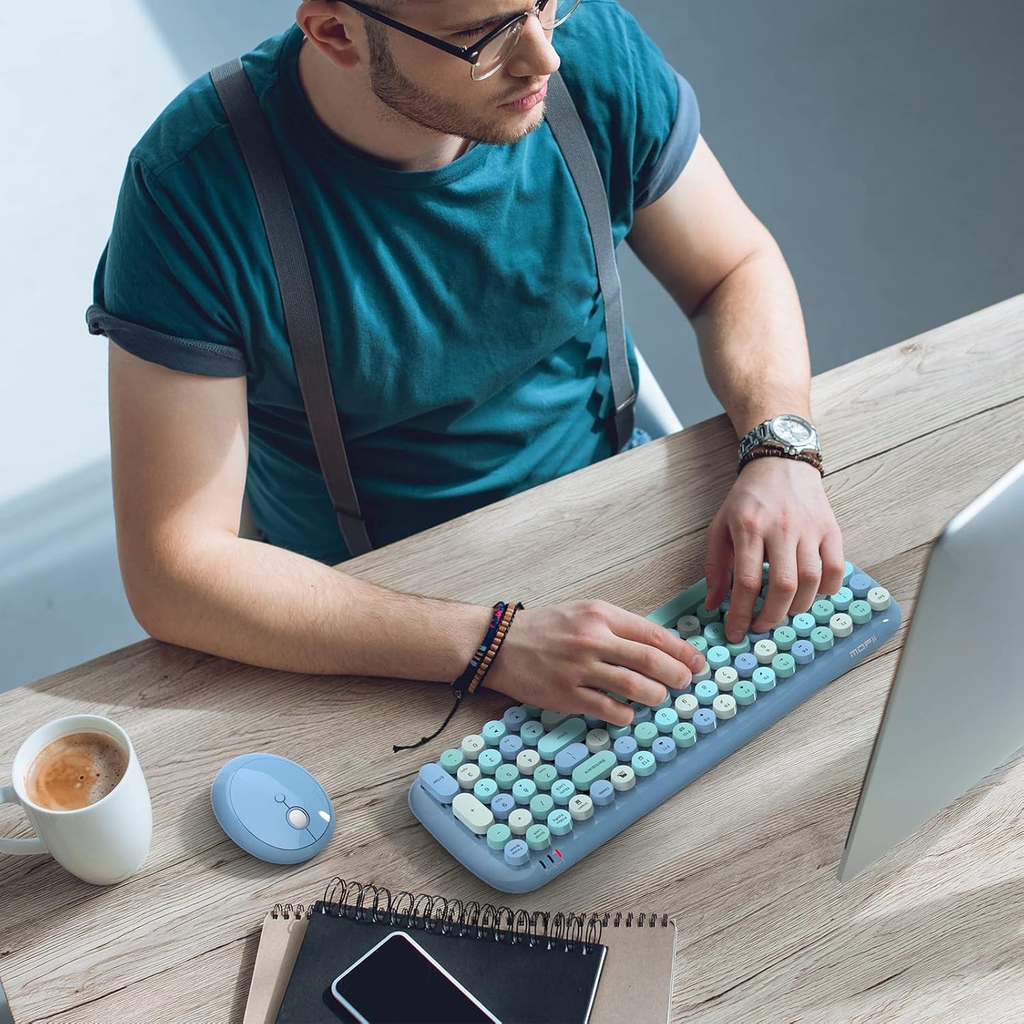 MOFII Wireless Keyboard and Mouse Combo, 2.4Ghz USB Office Keyboard with Multi-Media Function Keys and Number Pad for PC Computer Windows (Blue Mixed)