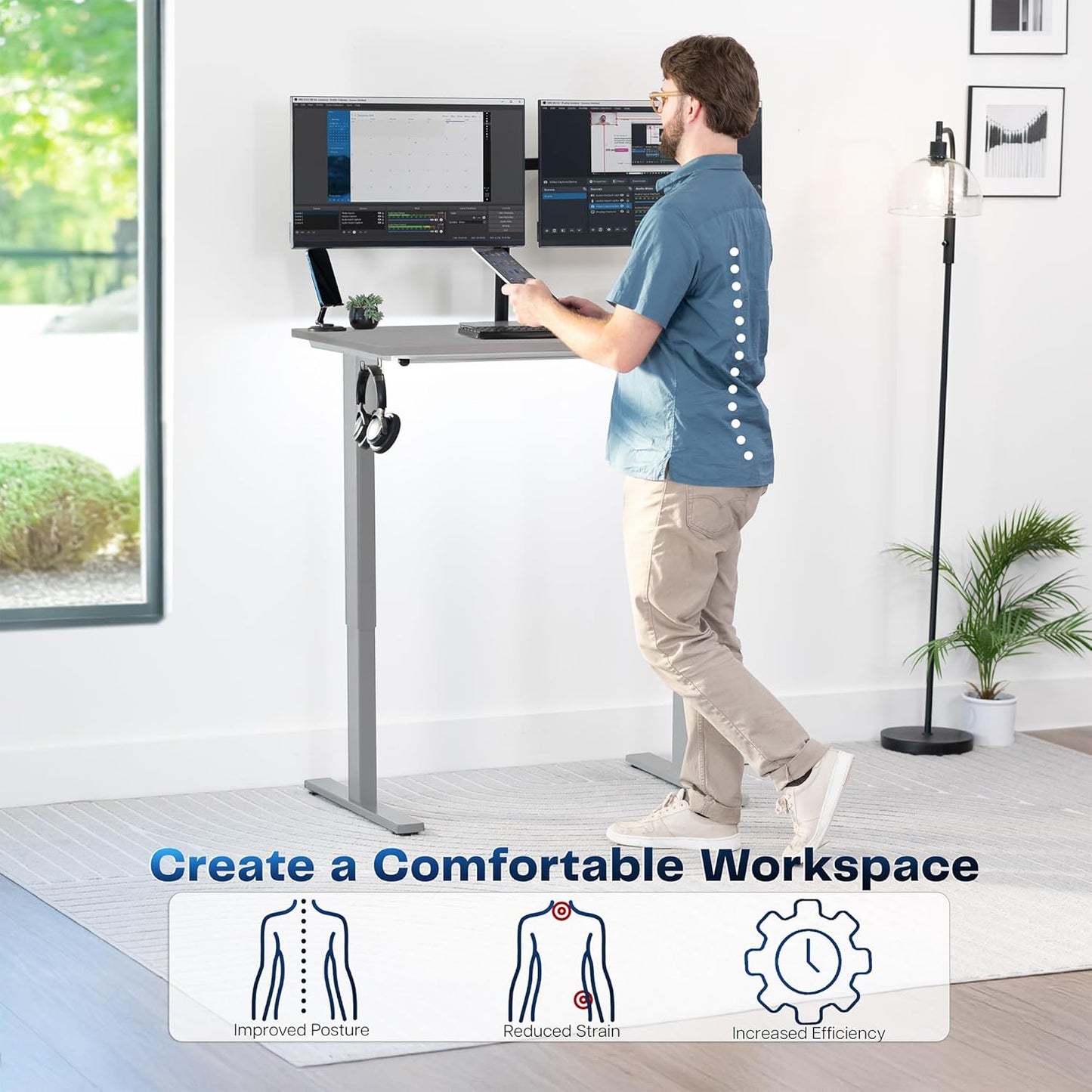 VIVO Electric 43 x 24 in Standing Desk, Memory Height Adjustment, 1B Series, One-Piece Dark Gray Top, Gray Frame, DESK-KIT-1G4G