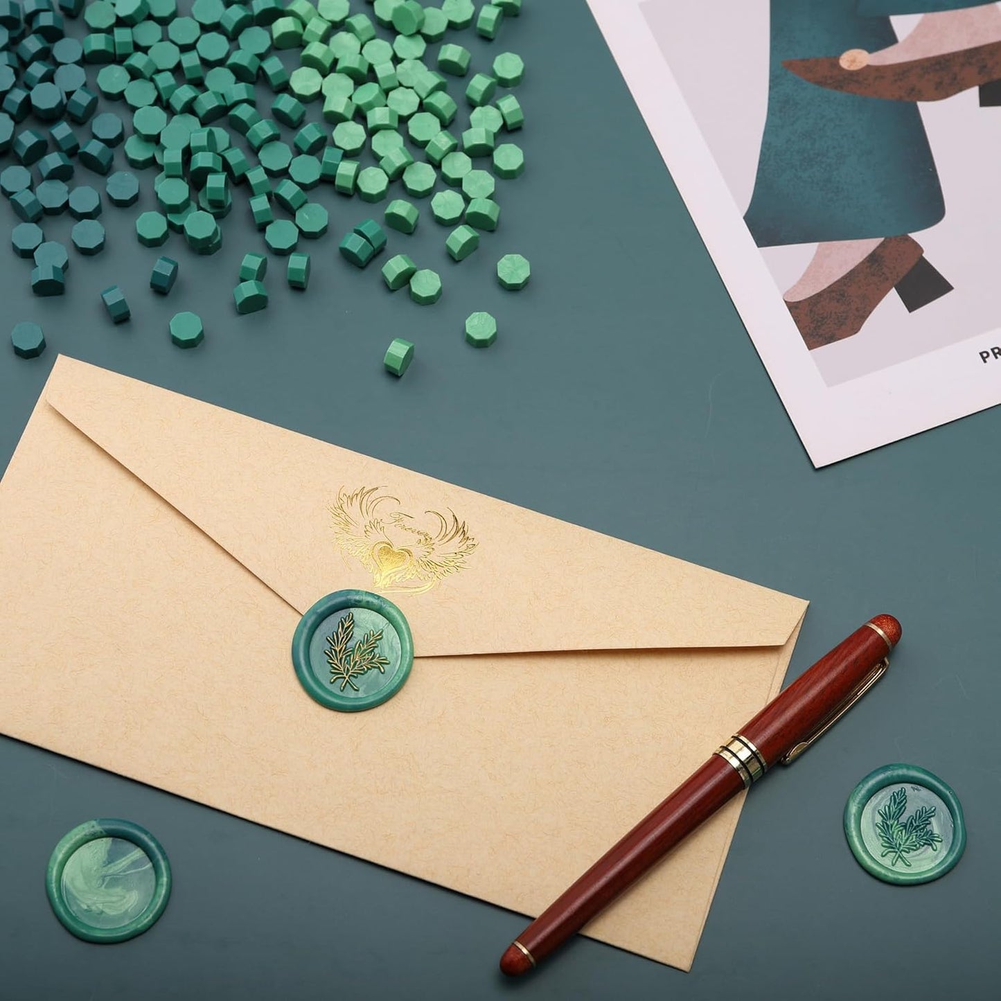 Yoption 300Pcs Green Mix Sealing Wax Beads for Wax Seal Stamps, Wedding Invitations, Christmas Cards, Wine Packaging, Envelopes, Gift Wrap