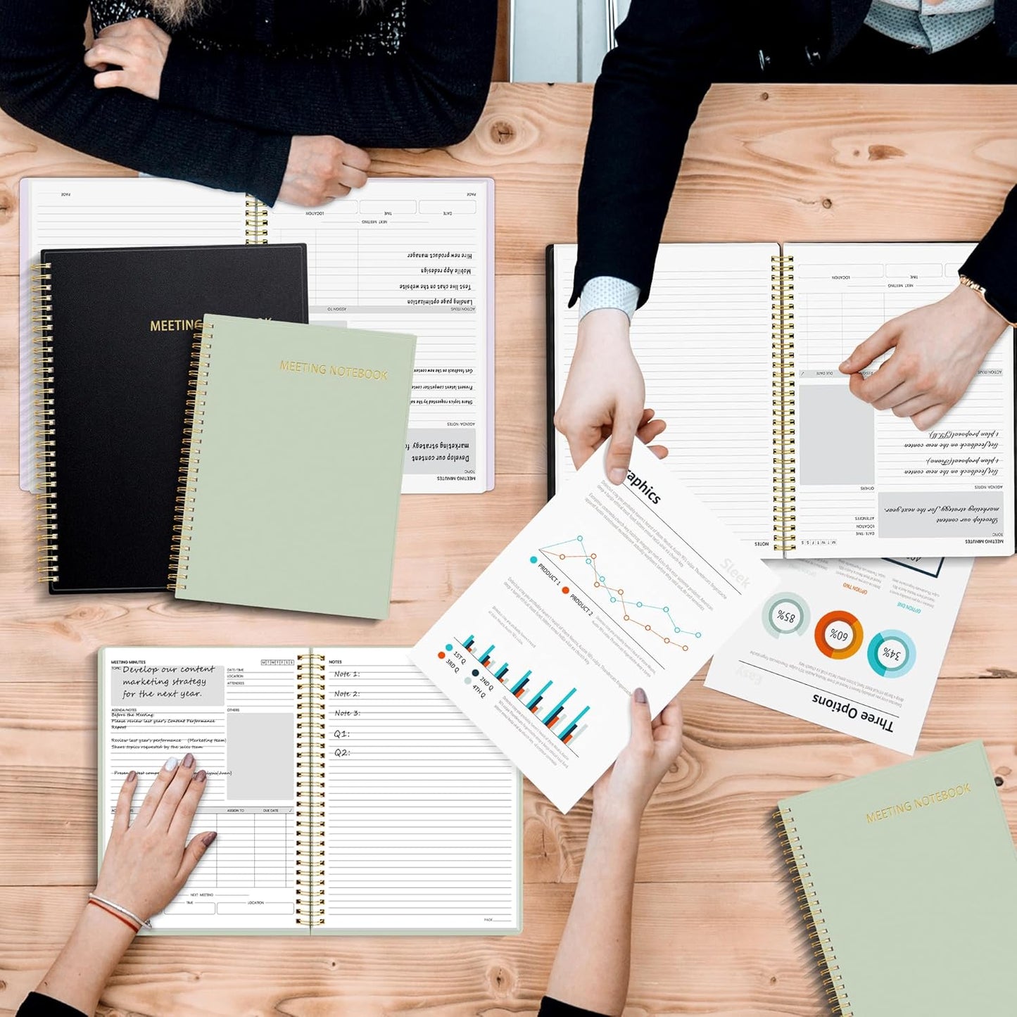 SUNEE Half Meeting Half Note - 7.5"x10" Professional Notebooks for Work - 160 Pages, B5 Size Project Planner, Spiral Meeting Agenda/Minutes Organizer for Women Men, Note Taking, Office & Business