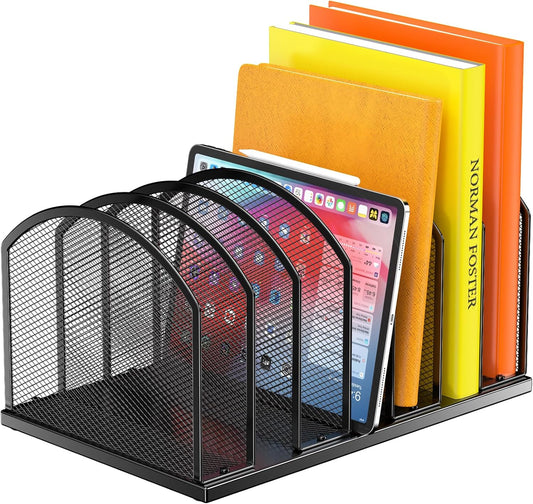 7-Section Metal Upright File Sorter Organizer，Office Small Letter Sorter Desktop File Organizer Metal Mesh Iron Sole, Black