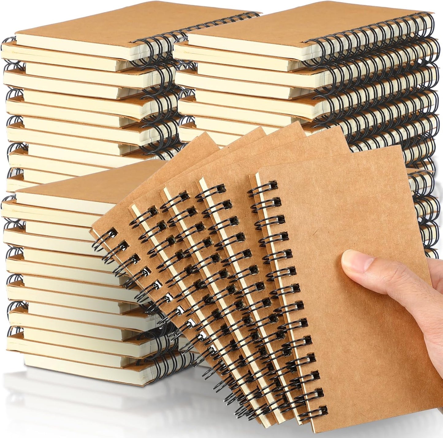 100 Pcs Spiral Memo Pads 5 x 3'' Small Pocket Spiral Journal Notepad Ruled Notebook Sketchbook Kraft Cover Notebooks, 120 Pages for Note Taking Business Office School Supplies (Kraft Color)