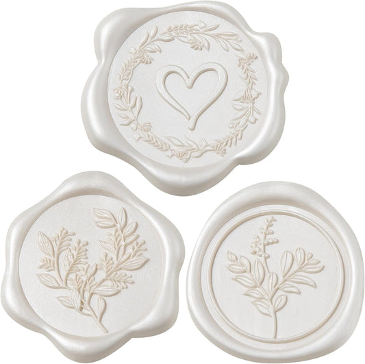 60 Pcs Ivory Wax Seal Stickers Self-Adhesive Envelope Seals Stamp Stickers, Perfect for Wedding Invitations Seating Chart Christmas Gift Wrapping 3 Designs in 1 Pack