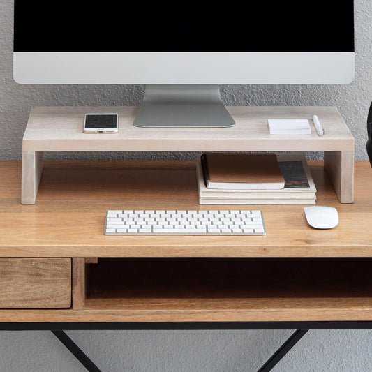 Anji Mountain Wooden Monitor Stand - Elegant Monitor Riser,Perfect Monitor Stand for Desk Organization, Durable Wood Construction monitor stands,Enhances Ergonomics and Workspace Efficiency,White Wash