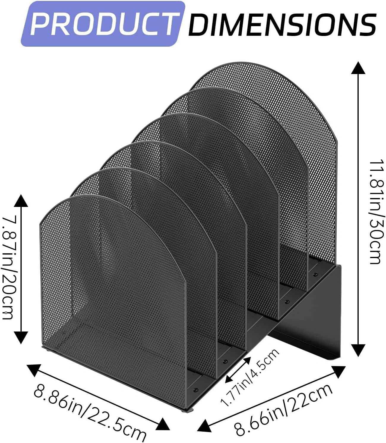 Desk File Organizer, Vertical File Folder Organizer with 5-Section, Document & Record Holder and Storage for Home Office School, Black