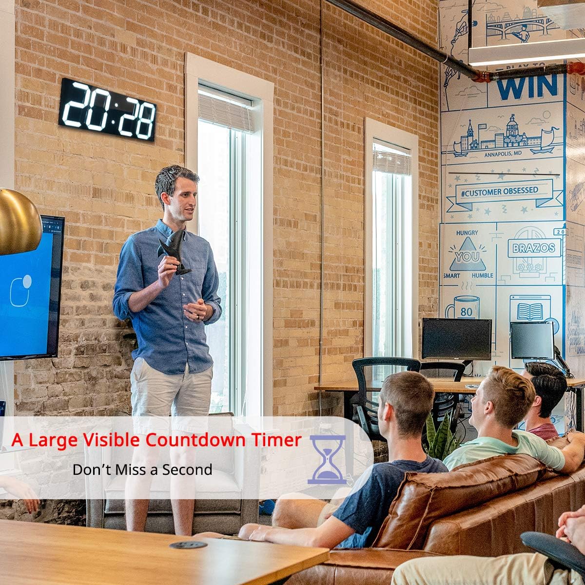 Goetland 18 inch Oversized Digital Wall Clock LED Modern Large Display Temperaturer Multi Functional Remote Control 4-Digit for Kitchen Office Living Room Classroom Single White