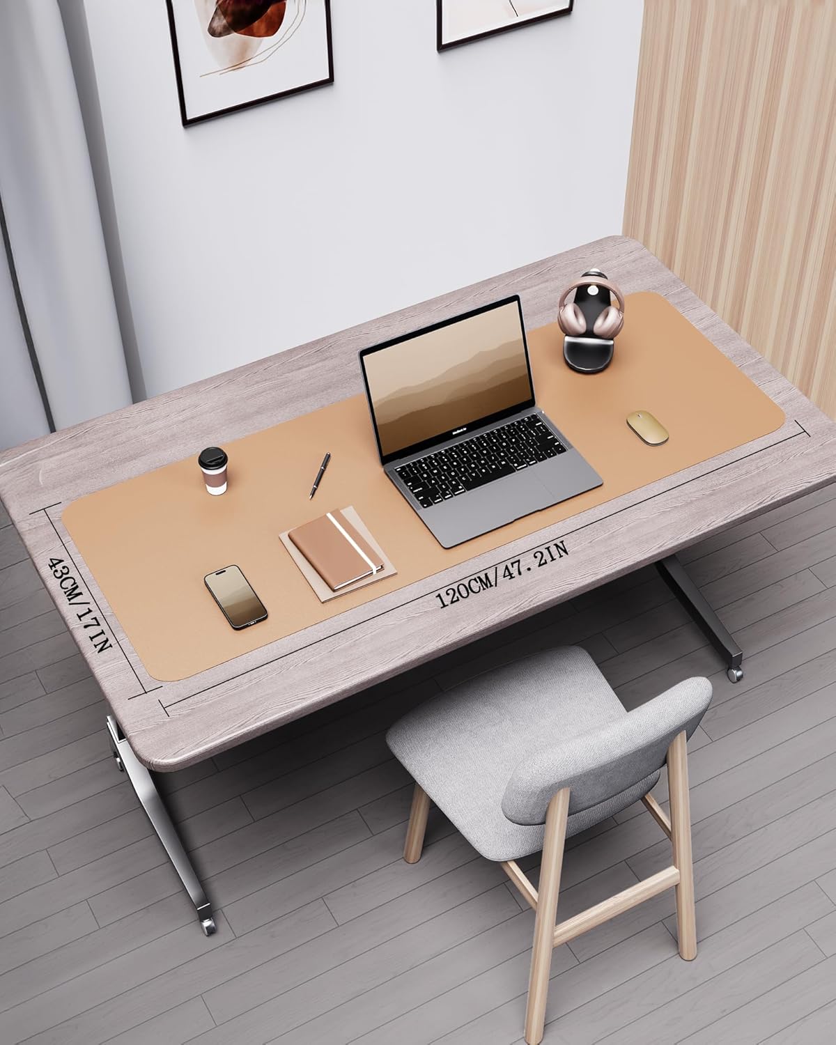 YSAGi Double-Sided Desk Mat, Eco Cork & Leather Desk Protector, Large Mouse Pad & Writing Pad for Office/Home (Apricot+Cork, 47.2" x 17")