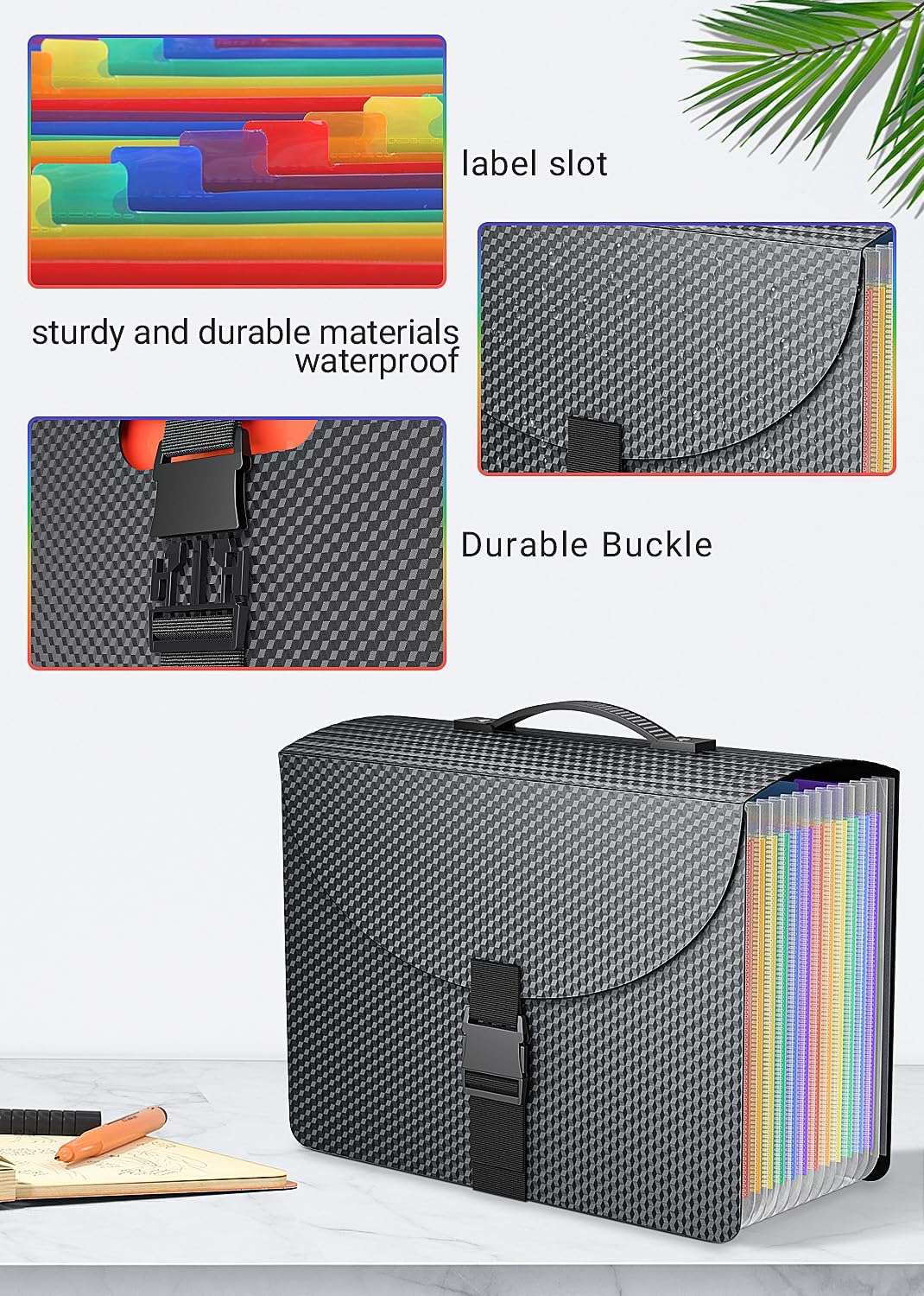 Expanding File Folders,Accordion File Organizer with Handle,13 Pockets Expandable Filing Folders,Tabs Included Filing Box,Adjustable Strap,Bill Documents Organizer,A4/Letter Size,Diamond