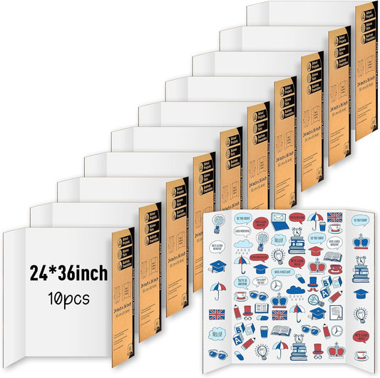 10 Pack Trifold Poster Board, IKAYAS 24" X 36" Single sided White Tri-fold Poster Boards, Science Fair Display Boards Posterboard Foamboard for Mounting, Art, Display, Projects Classroom Supplies