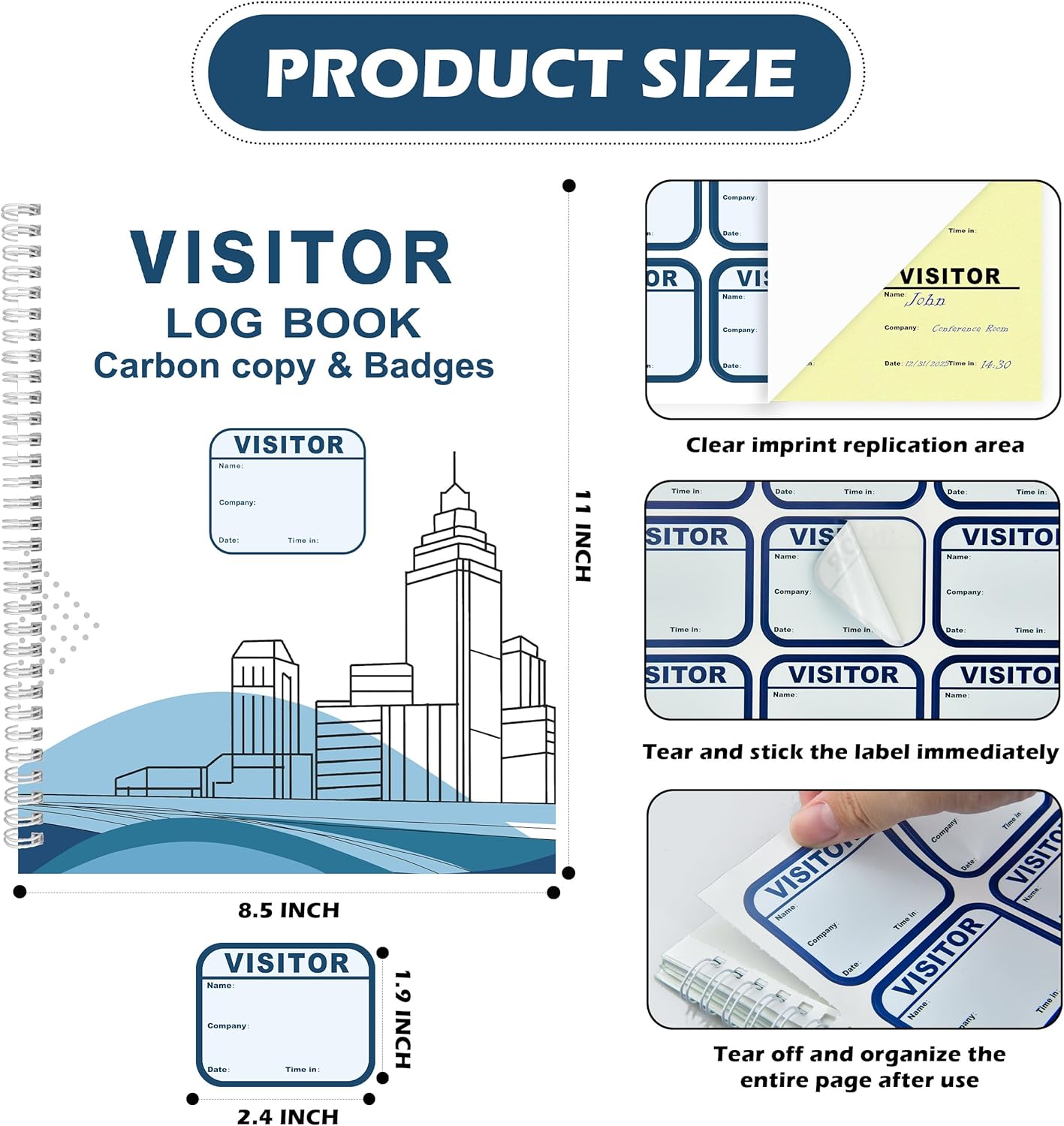 1 Pack of 225 Visitor Badges Registry Log with Carbon Copy Visitor Stickers 8.5x11 Inch Visitor Log Book Extras Protecting Privacy Pages Spiral Bound Self Visitor Badges Guest Register Book (1)