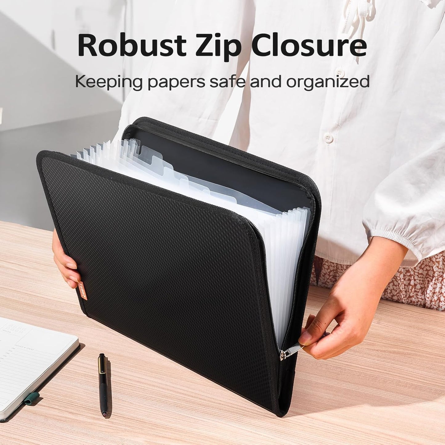 Sooez 13 Pocket Accordion File Organizer, Zipper Expanding File Folder Organizer, Reinforced Plastic Accordion Folder, A4 Letter Size, Portable Folders for Documents, Purple