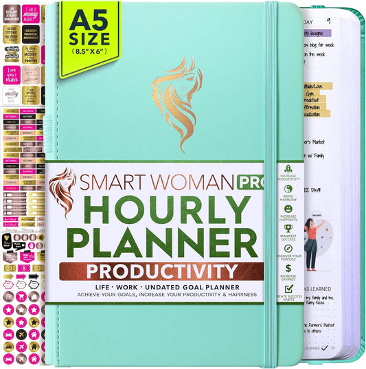 Hourly Planner - Undated Daily, Weekly & Monthly Planner with Budget Section | A 12 Month Journey to Increase Productivity & Happiness | Life Organizer & Gratitude Journal - Vertical Format