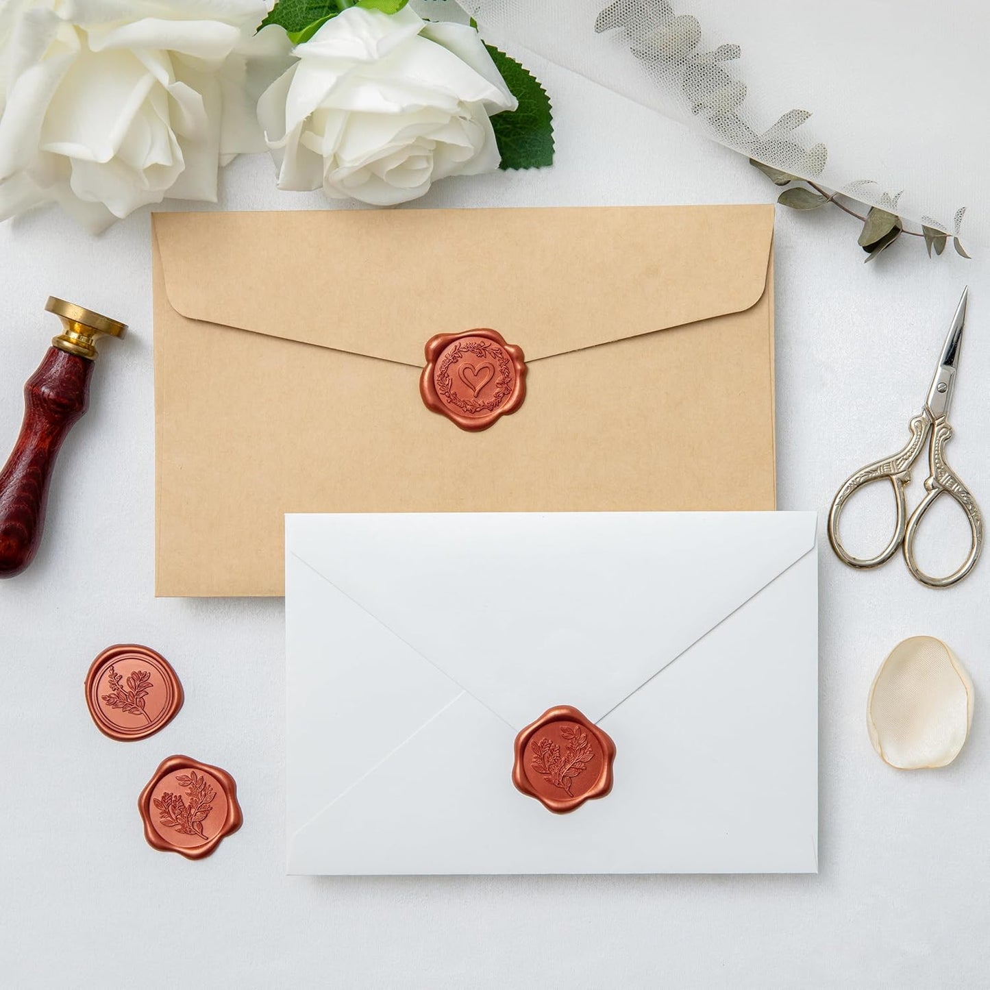 60 Pcs Burnt Orange Wax Seal Stickers Self-Adhesive Envelope Seals Stamp Stickers, Perfect for Wedding Invitations Seating Chart Christmas Gift Wrapping 3 Designs in 1 Pack