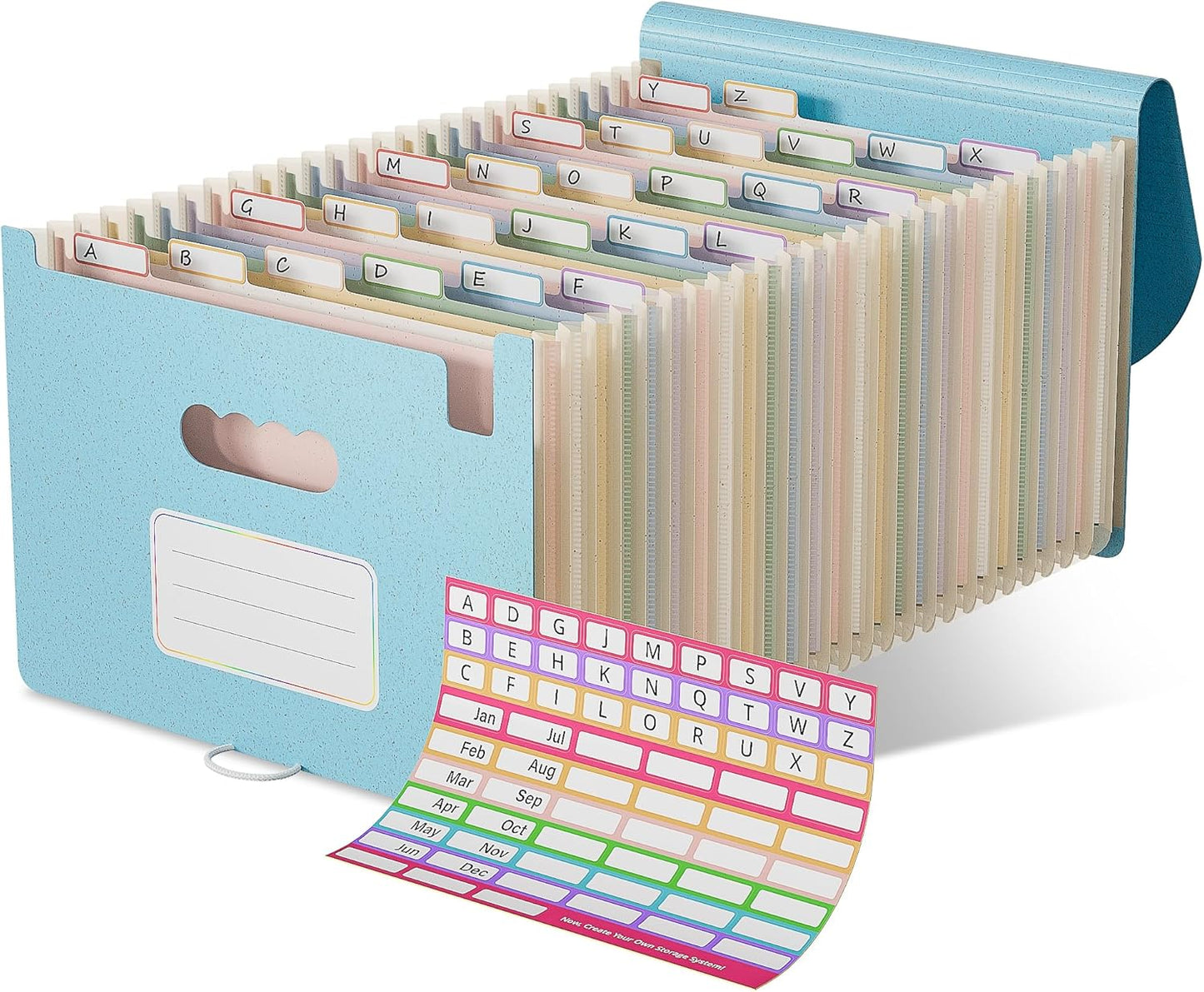 Accordion File Organizer, 26 Pockets Wheat Straw Expanding File Folder, Monthly Bill Receipt Organizer, A-Z Tabs, 100% BPA Free, Return to Nature, Healthy Living, Letter/A4 Size - Sky Blue