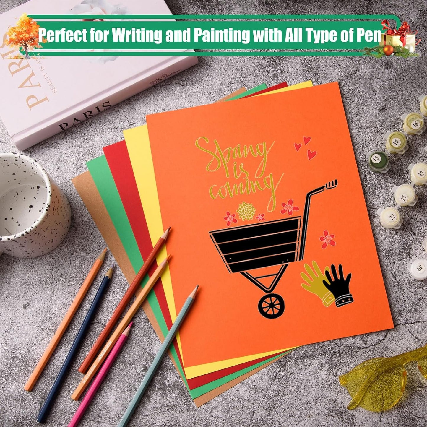 MixTeach 100 Sheets A4 Autumn Theme Cardstock 8.5 x 11" Medium Thick Cardstock Paper 180gsm/65lb Double Sided Printable Card Stock for Fall Scrapbooking Card Making Invitations DIY Art Craft Supplies