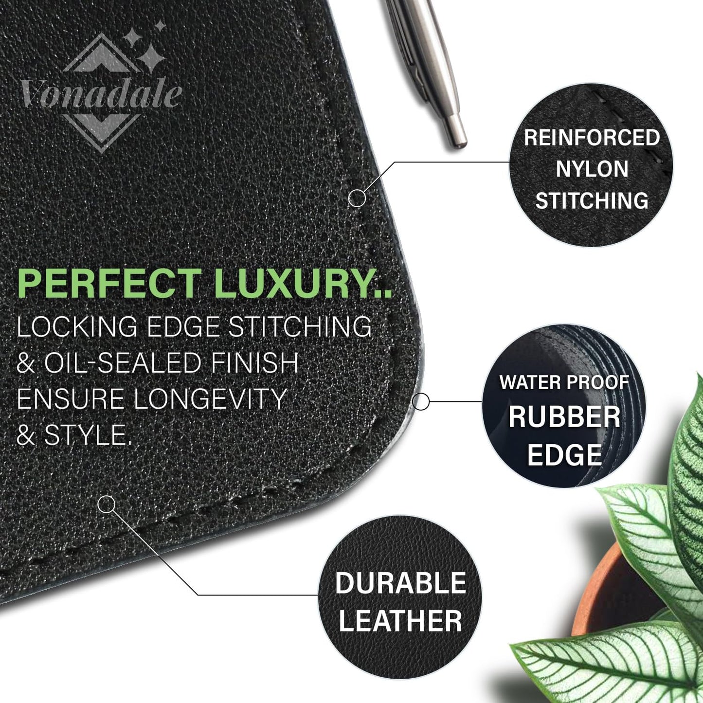 Leather Desk Mat Cable Organizer, Desk Pad Protector, Desk Matt for Desktop, Keyboard Mat, Desk Mat for Keyboard and Mouse, Desk Cover, Computer Mats for Desktop (Pearl Black, 35.0" x 16.9")