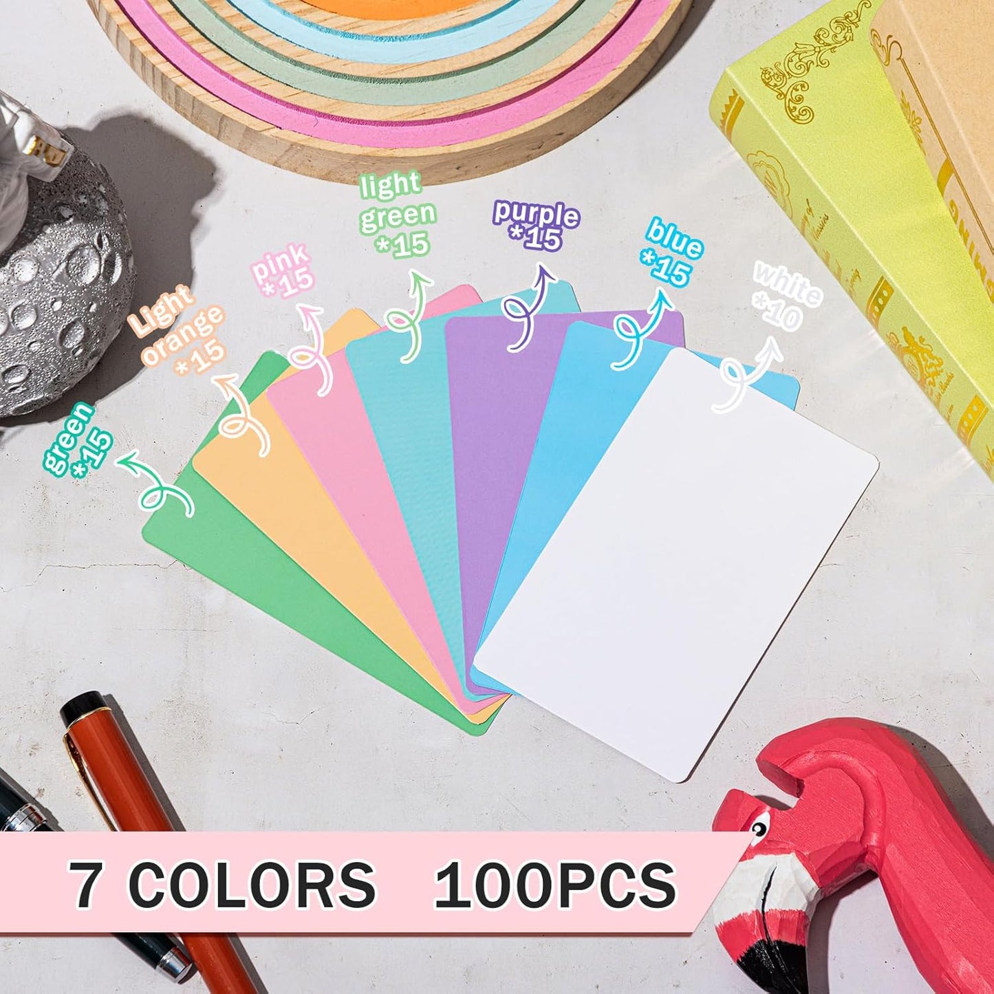 Harloon 100 Pcs Dry Erase Index Cards 3 x 5 Inch Laminated Reusable Dry Erase Note Cards Sheets for Office to Do List (Candy Color)