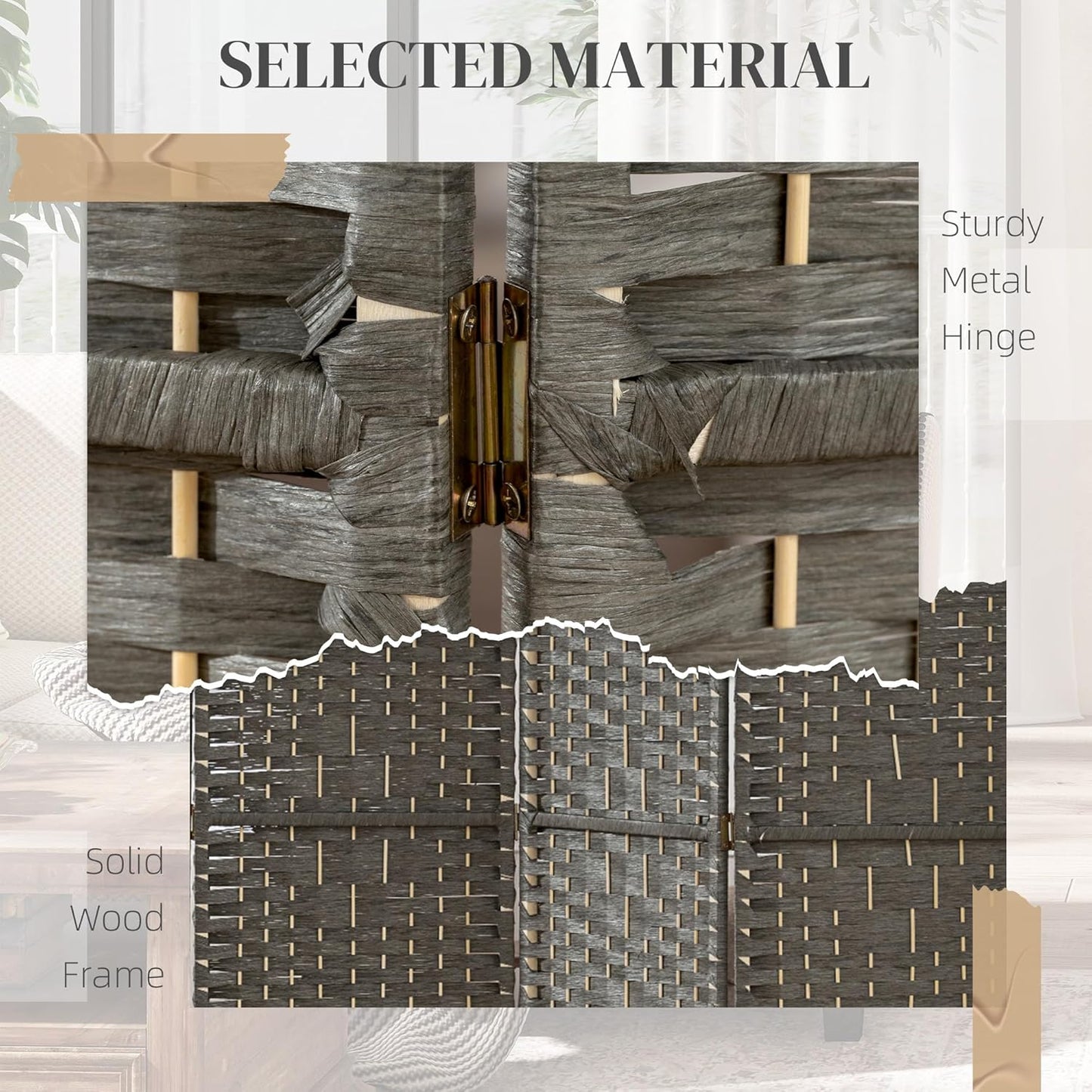 HOMCOM 3 Panel Room Divider, Folding Privacy Screen, 5.6' Room Separator, Wave Fiber Freestanding Partition Wall Divider, Dark Gray