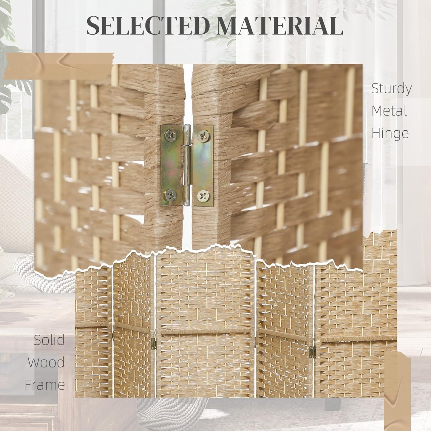 HOMCOM 8 Panel Room Divider, Folding Privacy Screen, 5.6' Room Separator, Wave Fiber Freestanding Partition Wall Divider, Natural