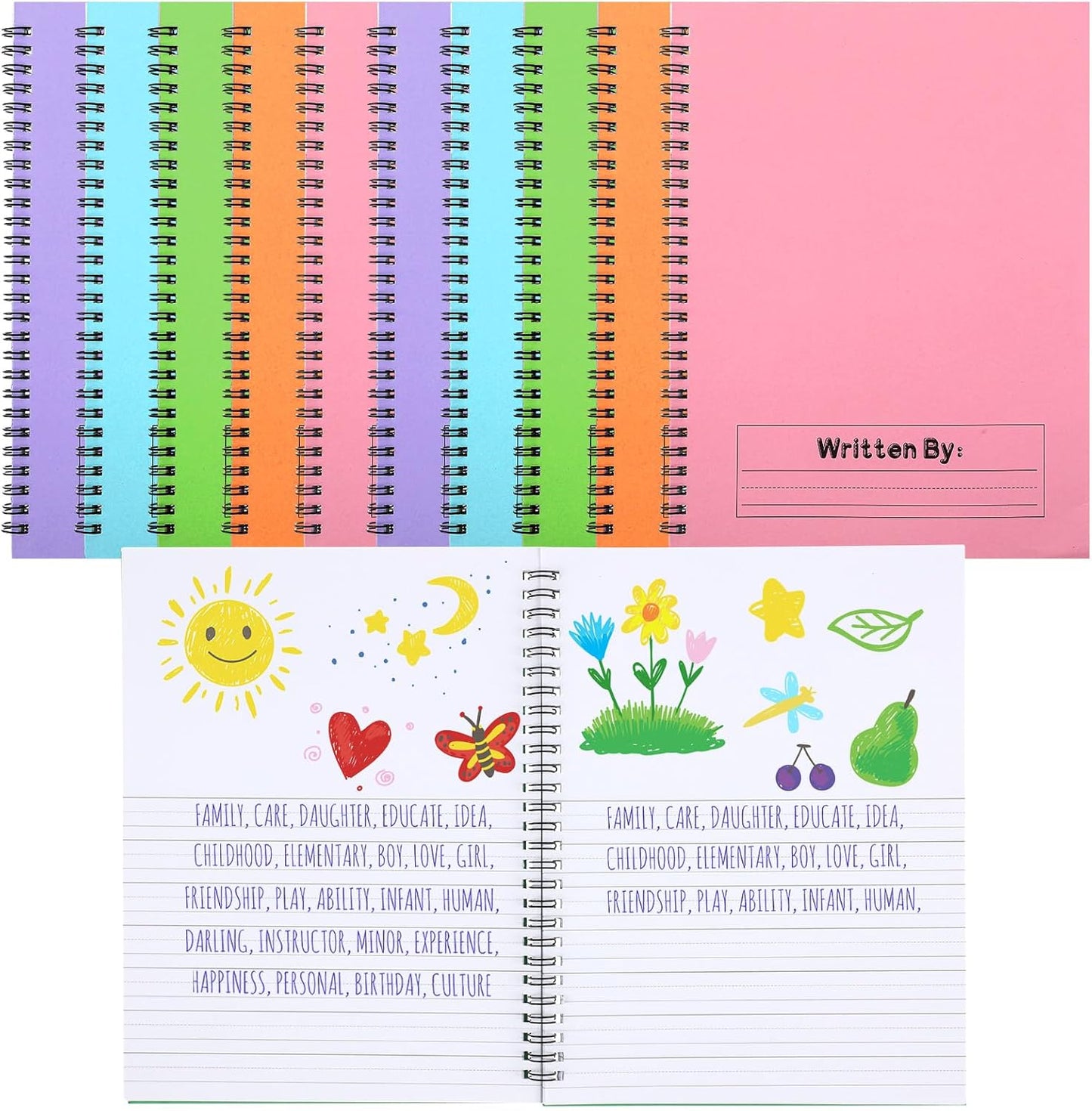 Henoyso 10 Pcs 100/50 Sheets Primary Composition Notebook K-2 Bulk Spiral Primary Journal Drawing Handwriting Practice for Kids Kindergarten 1st 2nd Back to School Supplies (Pastel Color,50 Sheets)