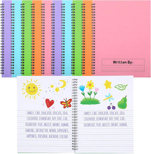 Henoyso 10 Pcs 100/50 Sheets Primary Composition Notebook K-2 Bulk Spiral Primary Journal Drawing Handwriting Practice for Kids Kindergarten 1st 2nd Back to School Supplies (Pastel Color,50 Sheets)