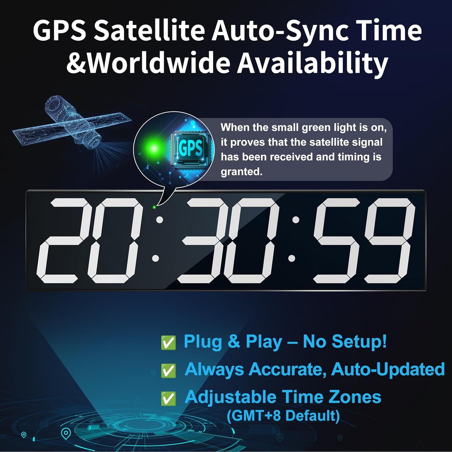 Large Digital Wall Clock 28" with GPS Auto-Sync, Remote Control & Timer, Wall-Mounted for Classroom, Office, Gym, Conference Room