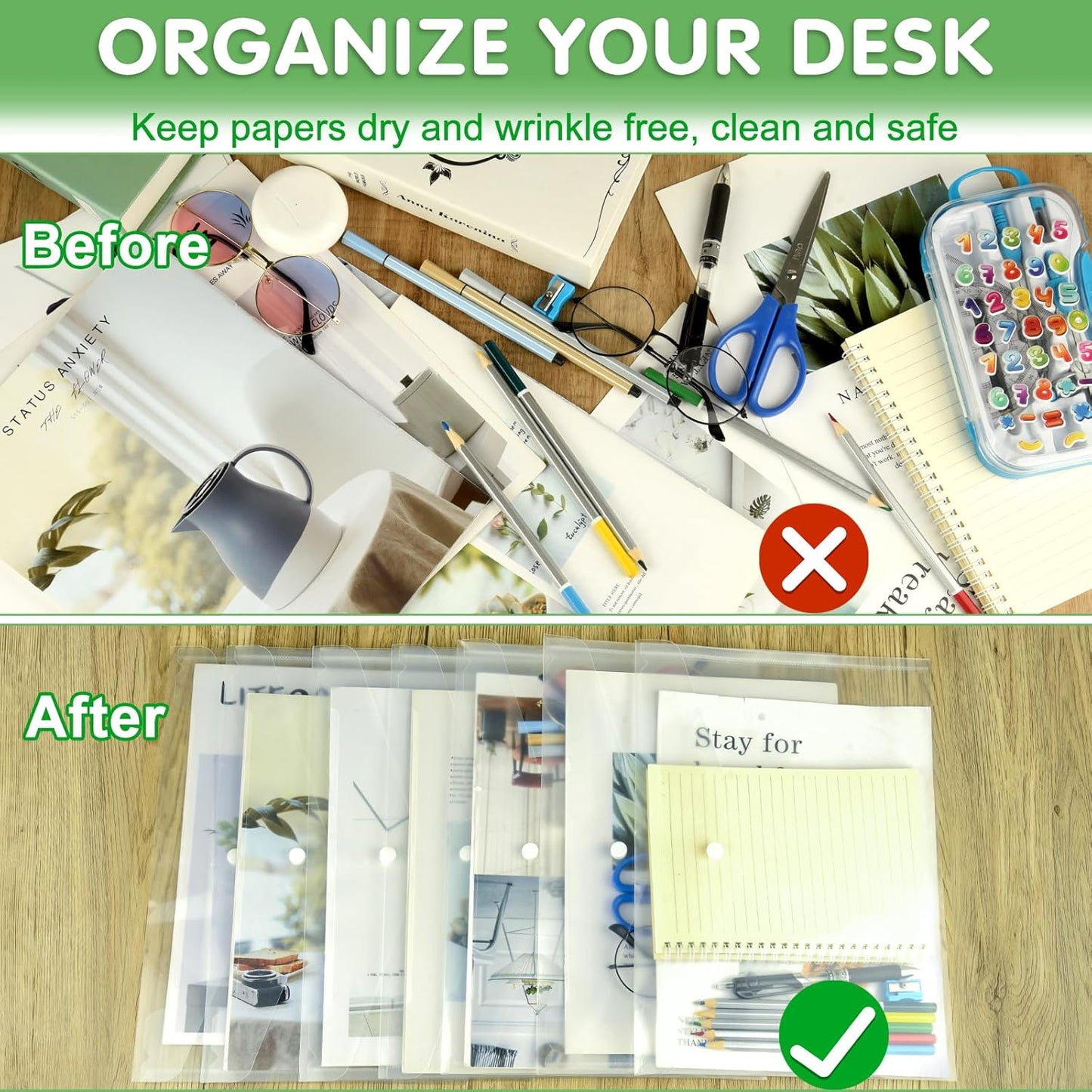 NACHLYNN 18 Pack Plastic Envelopes Poly Envelopes with Snap Closure A4 Size Clear Document File Folders Organizers Clear Envelope for School Office Supplies