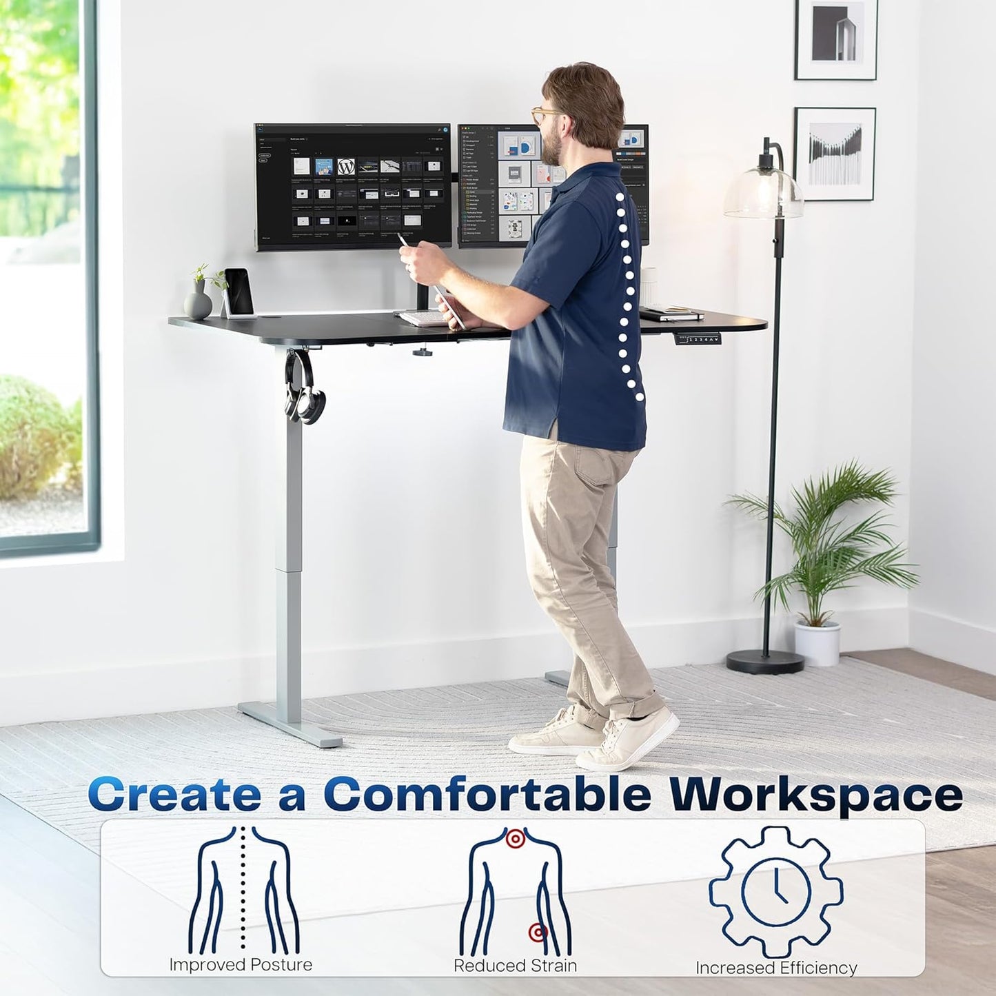 VIVO Electric 63 x 32 in Standing Desk, Memory Height Adjustment, 1B Series, Black Carbon Fiber Top Gray Frame, DESK-KIT-1G1R