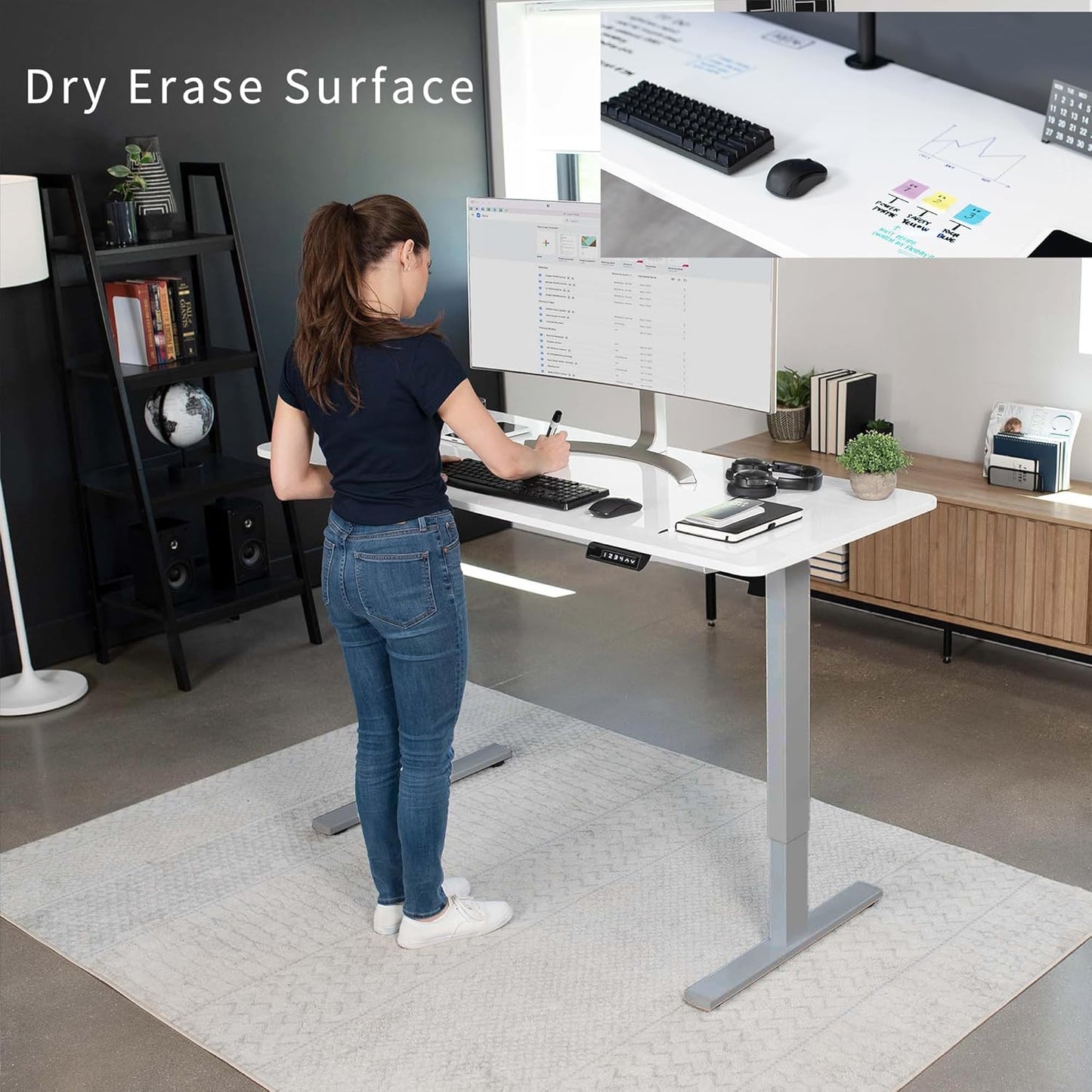 VIVO Electric Dry Erase 60 x 24 in Standing Desk, Memory Height Adjustment, 1B Series, Whiteboard Top Gray Frame, DESK-KIT-1G6WE