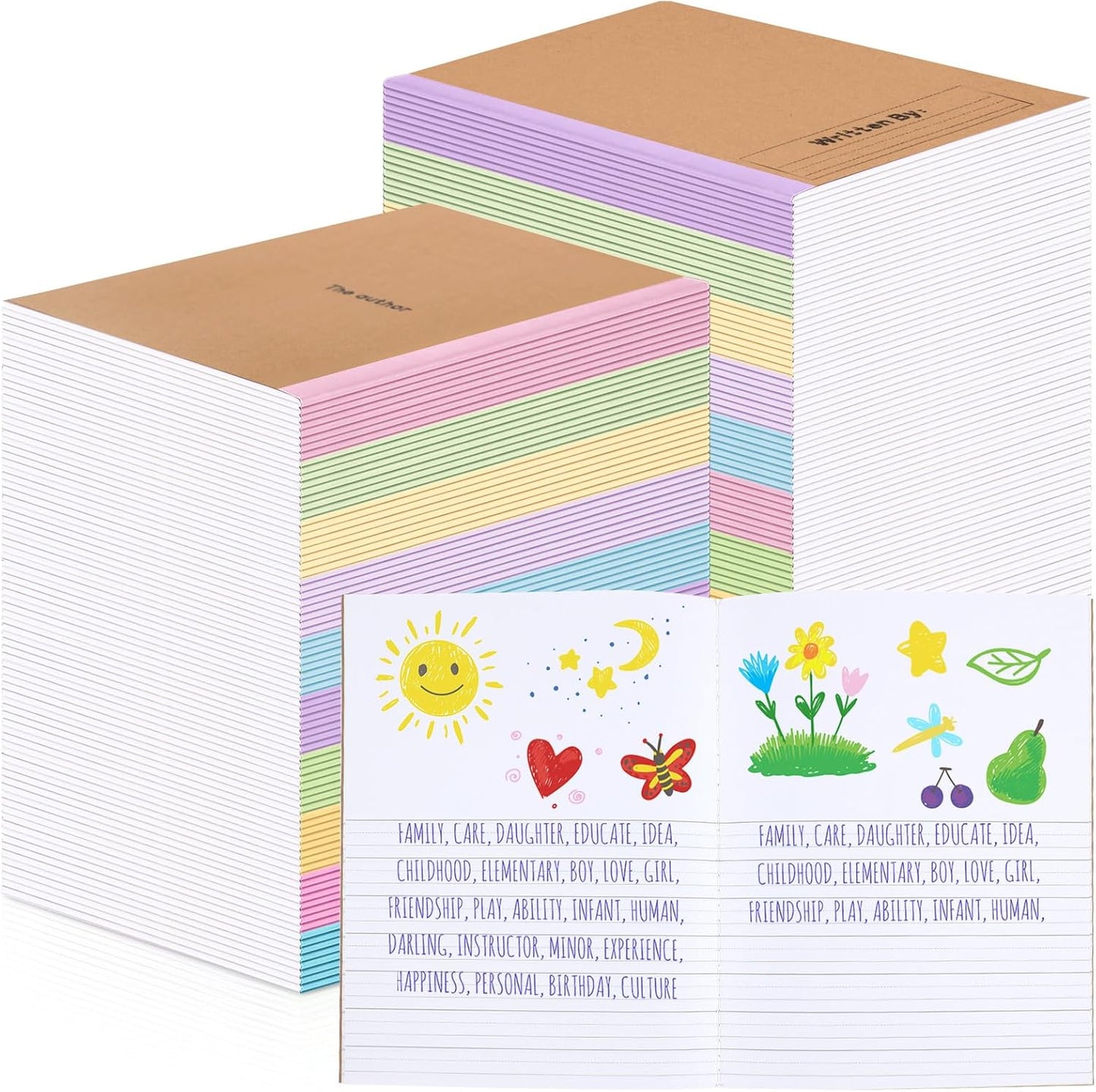 Henoyso 40 Pcs Primary Composition Notebook 9 3/4 x 7 1/2 Inch Kids Journal, Back to School Supplies, K-2 Primary Writing Notebook for Kids Student Draw and Write Story Journal (Colorful Macaron)