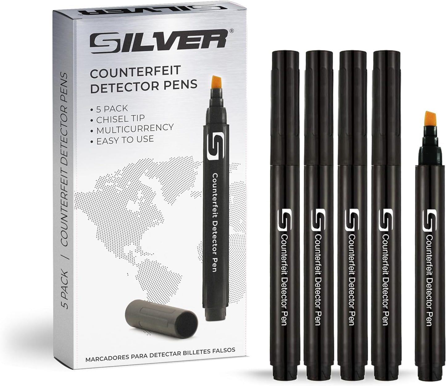 (5 Counterfeit Pens) Counterfeit Bill Detector Pen with Chisel Tip, Money Checker, Detector Pen Detects Fake Counterfeit Bills from Most World Currencies