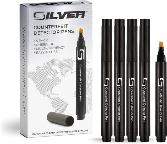 (5 Counterfeit Pens) Counterfeit Bill Detector Pen with Chisel Tip, Money Checker, Detector Pen Detects Fake Counterfeit Bills from Most World Currencies