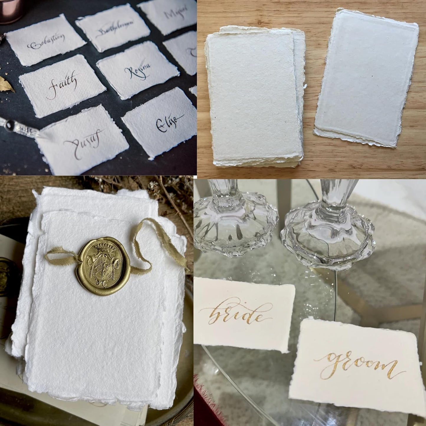 Handmade Cotton Paper with Deckle Edge Recycled Cotton Rag Mixed Media Card Stock for Placecard/Escort Cards, Place Cards, Vow Cards, Business Card (150gsm, 2x3 inch "A8", 50 Pack)