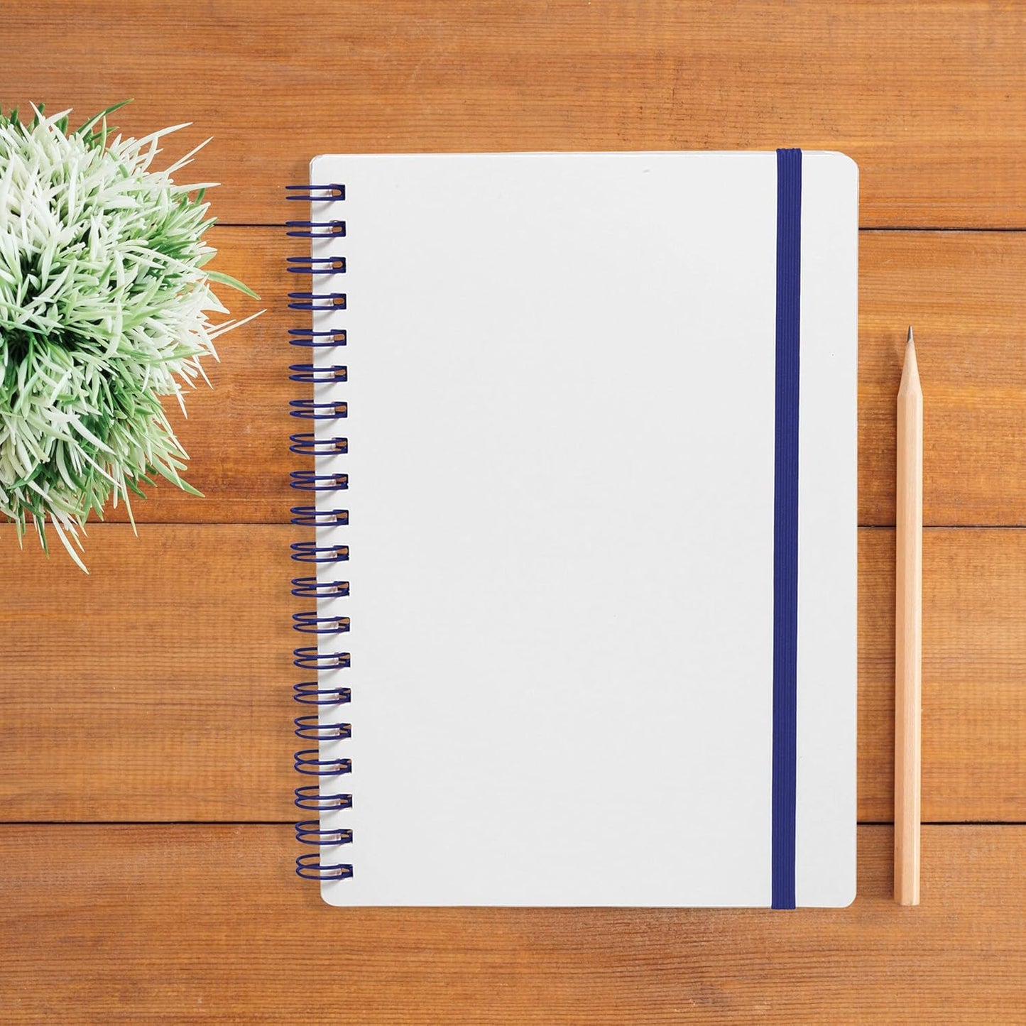 10 White Spiral Notebooks with Elastic Band Pack - 80 lined pages, Recycled - Blue