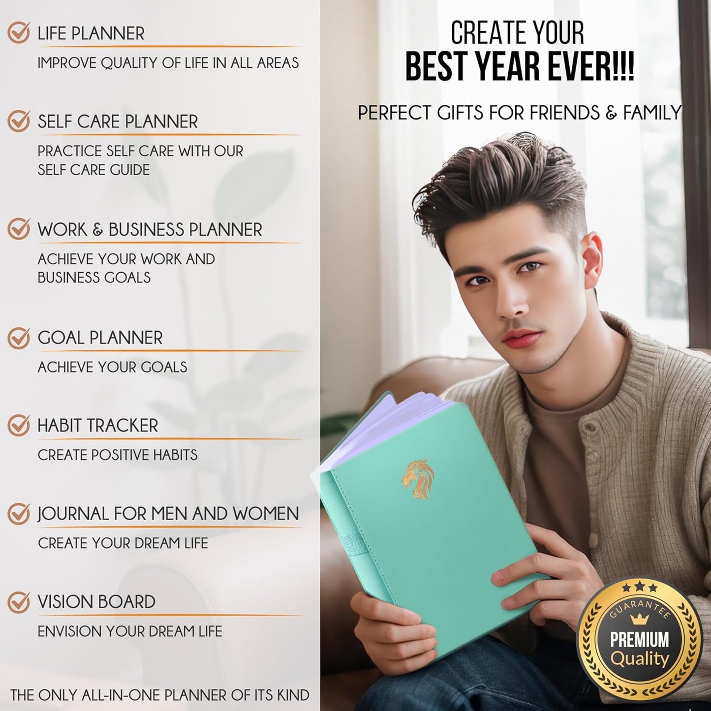 Life Planner - Undated Daily, Weekly & Monthly Planner with Budget Section | A 12 Month Journey to Increase Productivity & Happiness | Life Organizer & Gratitude Journal - Horizontal Format