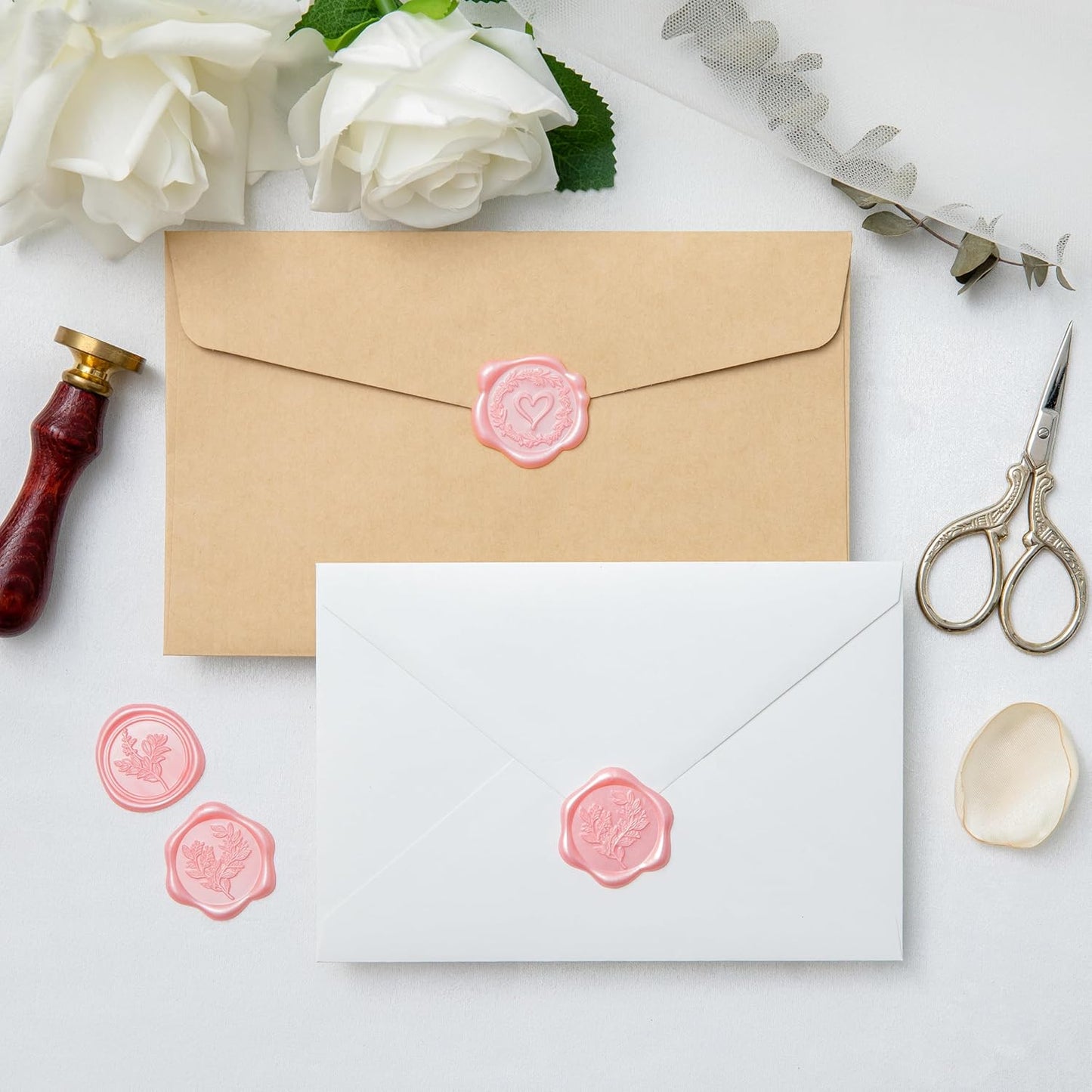 60 Pcs Pink Wax Seal Stickers Self-Adhesive Envelope Seals Stamp Stickers, Perfect for Wedding Invitations Seating Chart Christmas Gift Wrapping 3 Designs in 1 Pack